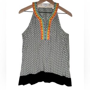 THML Black and White Aztec Geometric Tribal Patterned‎ Sleeveless Top Orange- L